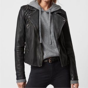 All Saints Catch Biker Leather Moto Jacket Size 6 NWT Black
